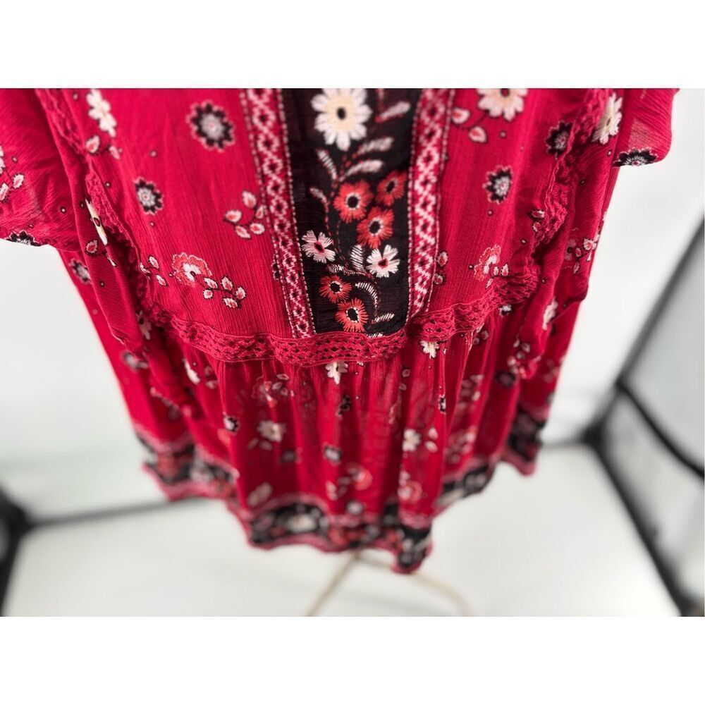 J. Jill Floral Flutter Sleeve Peasant Blouse Lace Trim Size 2X Red - Picture 10 of 11